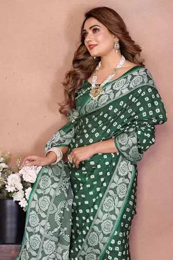 Green Color Zari Weaving Viscose Silk Blend Saree