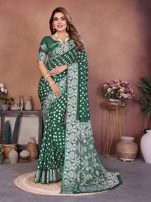 Green Color Zari Weaving Viscose Silk Blend Saree 2