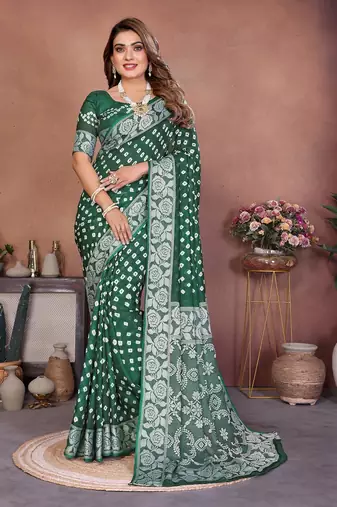 Green Color Zari Weaving Viscose Silk Blend Saree