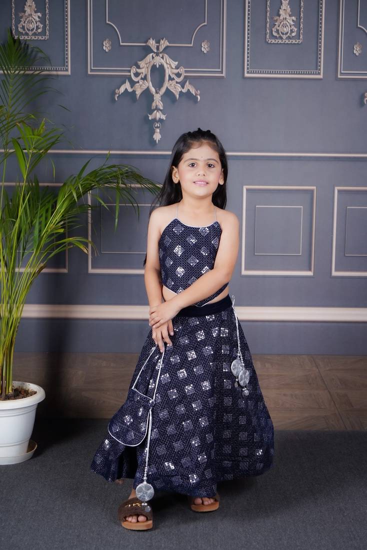 blue embroidered girls lehenga choli set