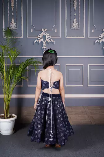 blue embroidered girls lehenga choli set