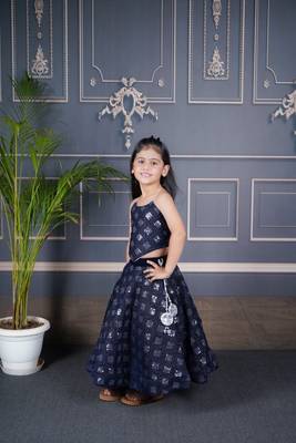 blue embroidered girls lehenga choli set 3