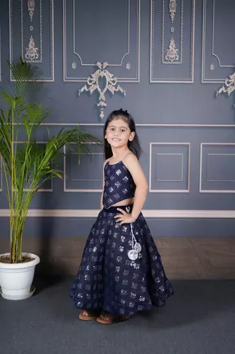 blue embroidered girls lehenga choli set