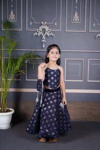 blue embroidered girls lehenga choli set