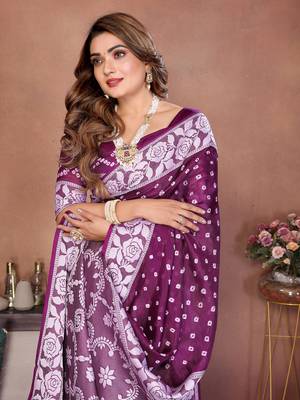 Plum Color Zari Weaving Viscose Silk Blend Saree 1