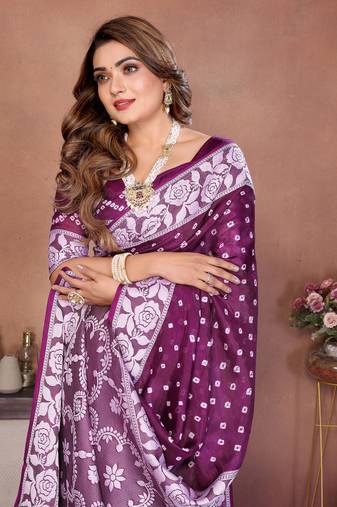 Plum Color Zari Weaving Viscose Silk Blend Saree