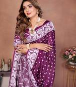 Plum Color Zari Weaving Viscose Silk Blend Saree