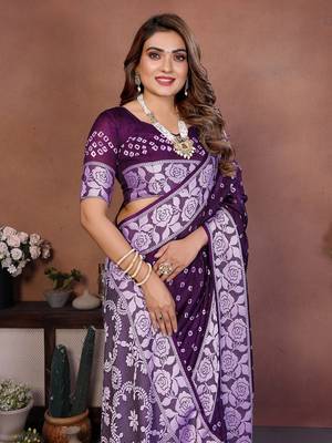 Purple Color Zari Weaving Viscose Silk Blend Saree 1