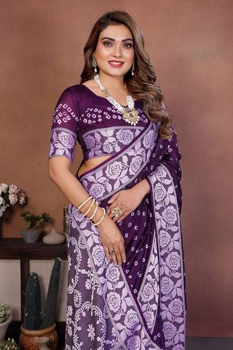 Purple Color Zari Weaving Viscose Silk Blend Saree