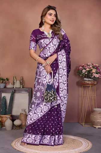 Purple Color Zari Weaving Viscose Silk Blend Saree