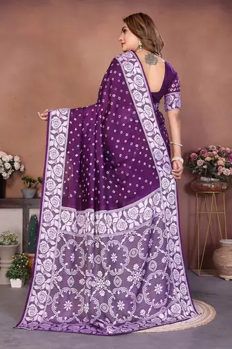 Purple Color Zari Weaving Viscose Silk Blend Saree