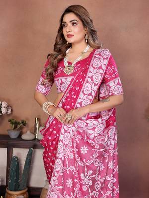 Rani Pink Color Zari Weaving Viscose Silk Blend Saree 1