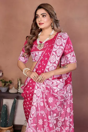 Rani Pink Color Zari Weaving Viscose Silk Blend Saree