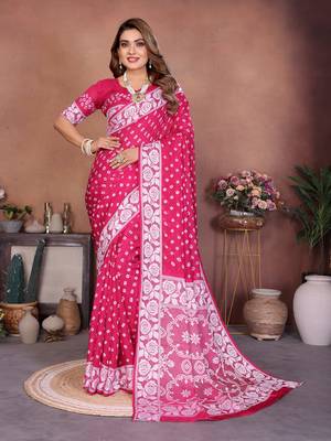 Rani Pink Color Zari Weaving Viscose Silk Blend Saree 2