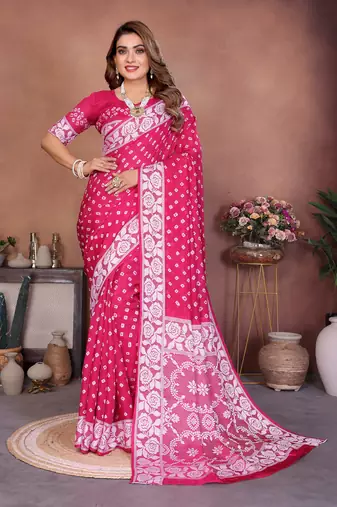 Rani Pink Color Zari Weaving Viscose Silk Blend Saree