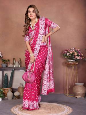 Rani Pink Color Zari Weaving Viscose Silk Blend Saree 3