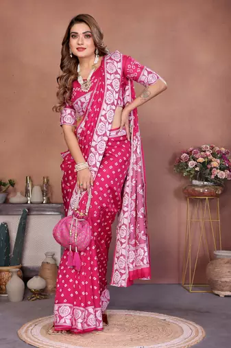 Rani Pink Color Zari Weaving Viscose Silk Blend Saree