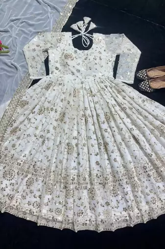 white Sequence work  party wear suit set