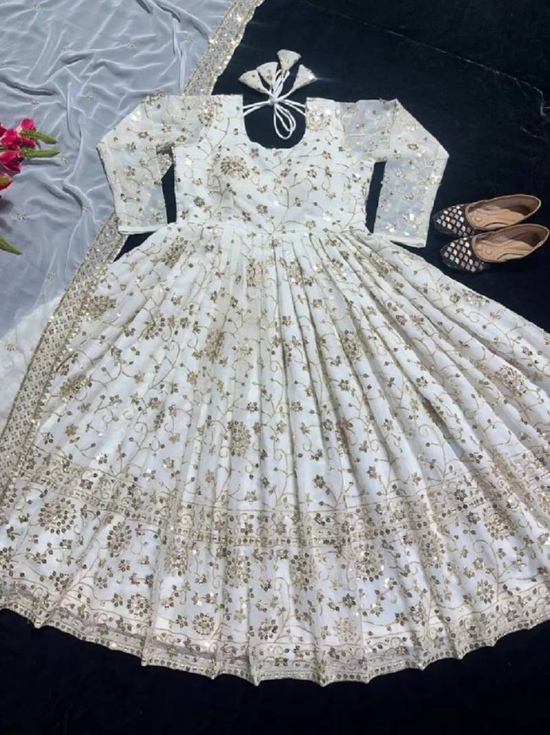 white Sequence work  party wear suit set