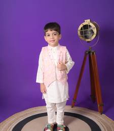 boys pink embroidered jacket kurta pant set