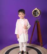 boys pink embroidered jacket kurta pant set