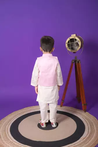 boys pink embroidered jacket kurta pant set