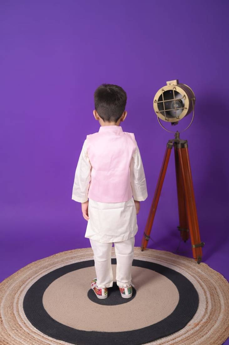 boys pink embroidered jacket kurta pant set