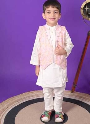 boys pink embroidered jacket kurta pant set 4