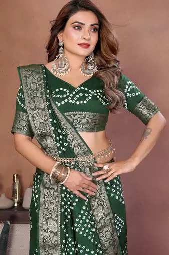 Green Color Saree Zari Weaving Dola Silk Blend Saree