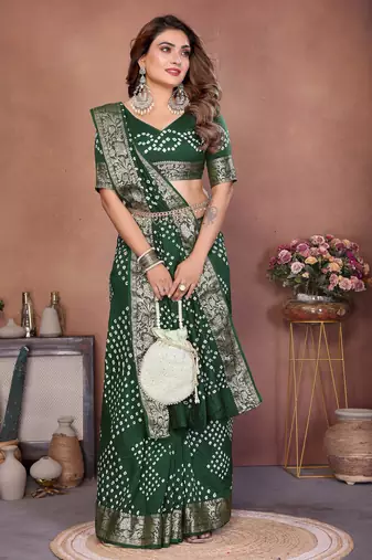 Green Color Saree Zari Weaving Dola Silk Blend Saree