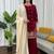 Women straight deep marron velvet embroidery kurta set