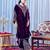 Women straight deep plum velvet embroidery kurta set
