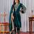 Women straight deep teal velvet embroidery kurta set