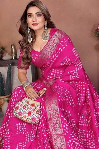 Pink Color Saree Zari Weaving Dola Silk blend Saree