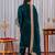 Women straight deep teal velvet embroidery kurta set