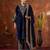 Women straight deep navy blue velvet embroidery kurta set