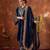 Women straight deep navy blue velvet embroidery kurta set