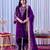Women straight royal purple velvet embroidery kurta set