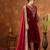 Women straight deep maroon velvet embroidery kurta set