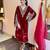 Women straight deep maroon velvet embroidery kurta set