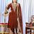 Women straight rust brown velvet embroidery kurta set