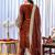 Women straight rust brown velvet embroidery kurta set