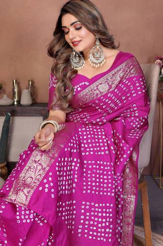 Rani Pink Color Saree Zari Weaving Dola Silk Blend Saree