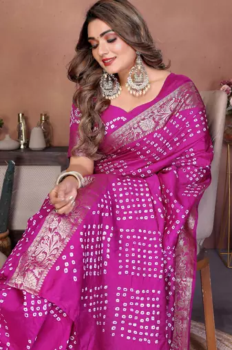 Rani Pink Color Saree Zari Weaving Dola Silk Blend Saree