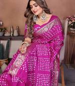 Rani Pink Color Saree Zari Weaving Dola Silk Blend Saree