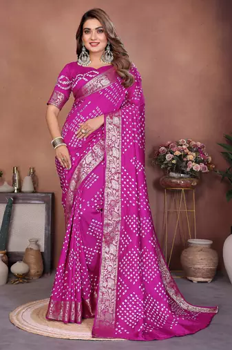 Rani Pink Color Saree Zari Weaving Dola Silk Blend Saree