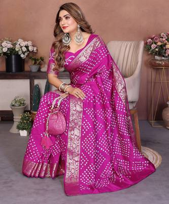 Rani Pink Color Saree Zari Weaving Dola Silk Blend Saree 3