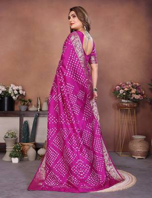 Rani Pink Color Saree Zari Weaving Dola Silk Blend Saree 4