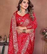 Red Color Saree Zari Weaving Dola Silk Blend Saree