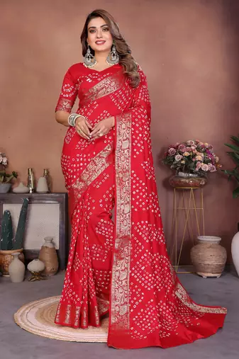 Red Color Saree Zari Weaving Dola Silk Blend Saree